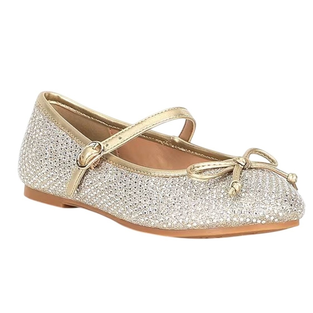 Copper Key MIA Girls Gold Rhinestone Mary‎ Jane Bow Dress Shoes Sparkly Flats 10